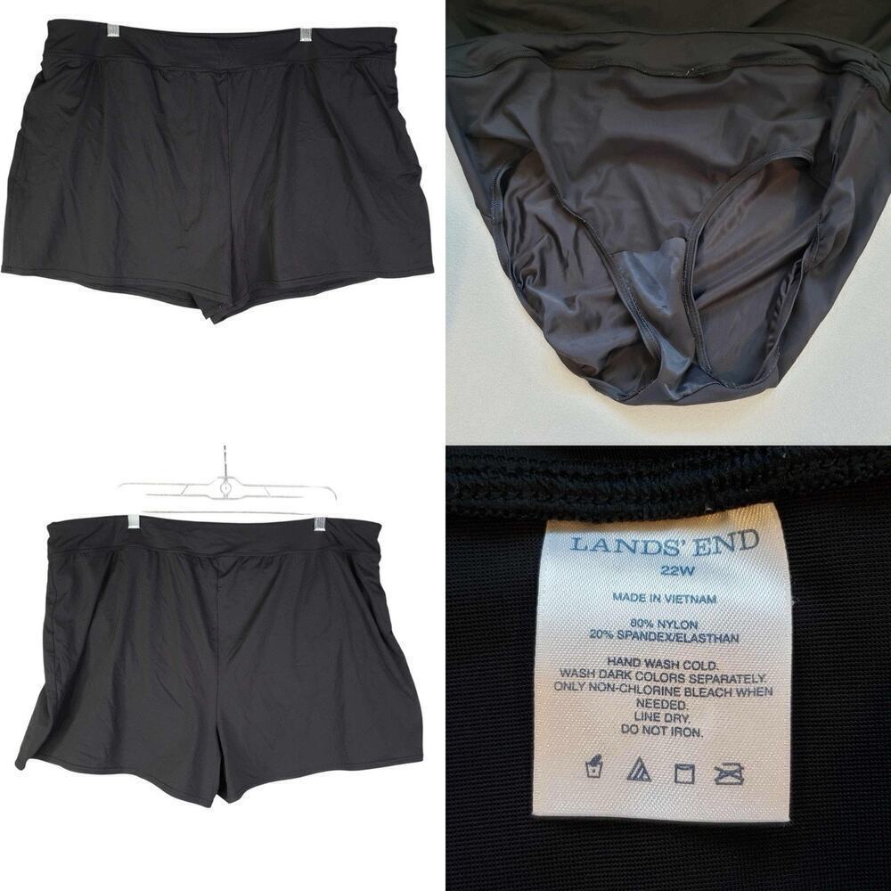 Lands End Swim Shorts Women's Plus Size 22W Solid Black Lined Pockets Pull On